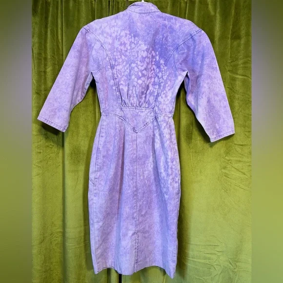 Vintage 1980s Champagne West Purple Acid Wash Zip up style basque moto dress XS - Picture 2 of 5